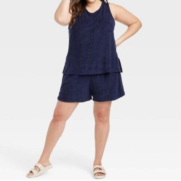 A New Day Mid Rise Pull On Terry Cloth Shorts Navy | Size 1X | NWT - Picture 1 of 9